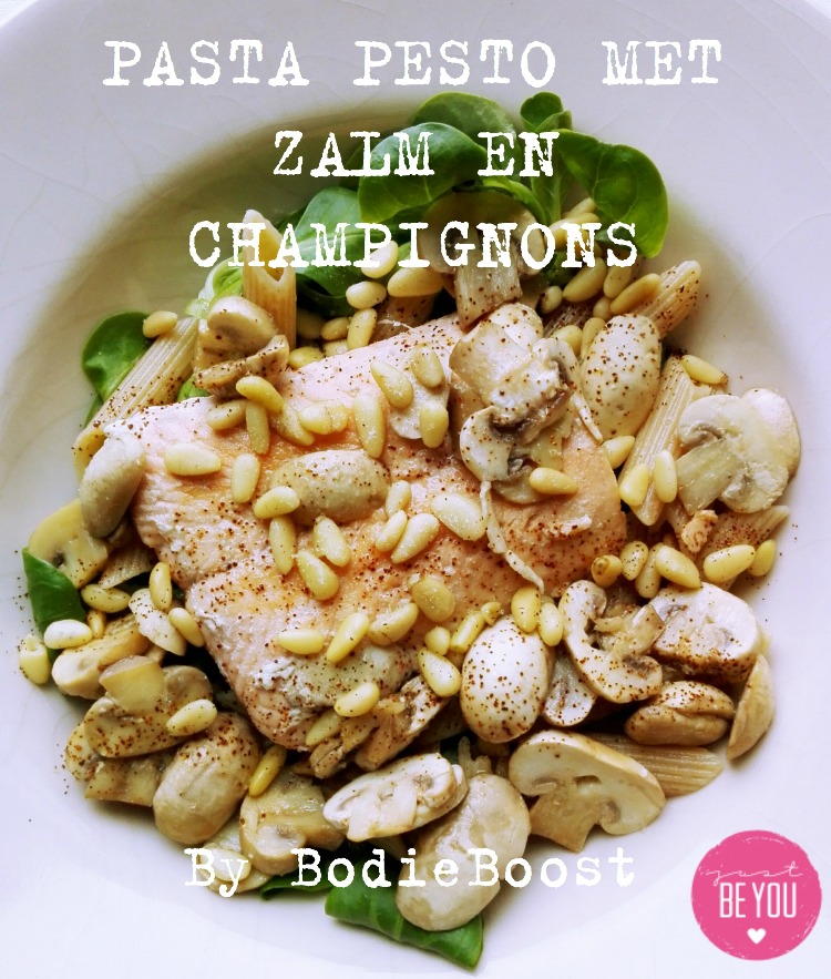 PASTA PESTO MET ZALM EN CHAMPIGNONS